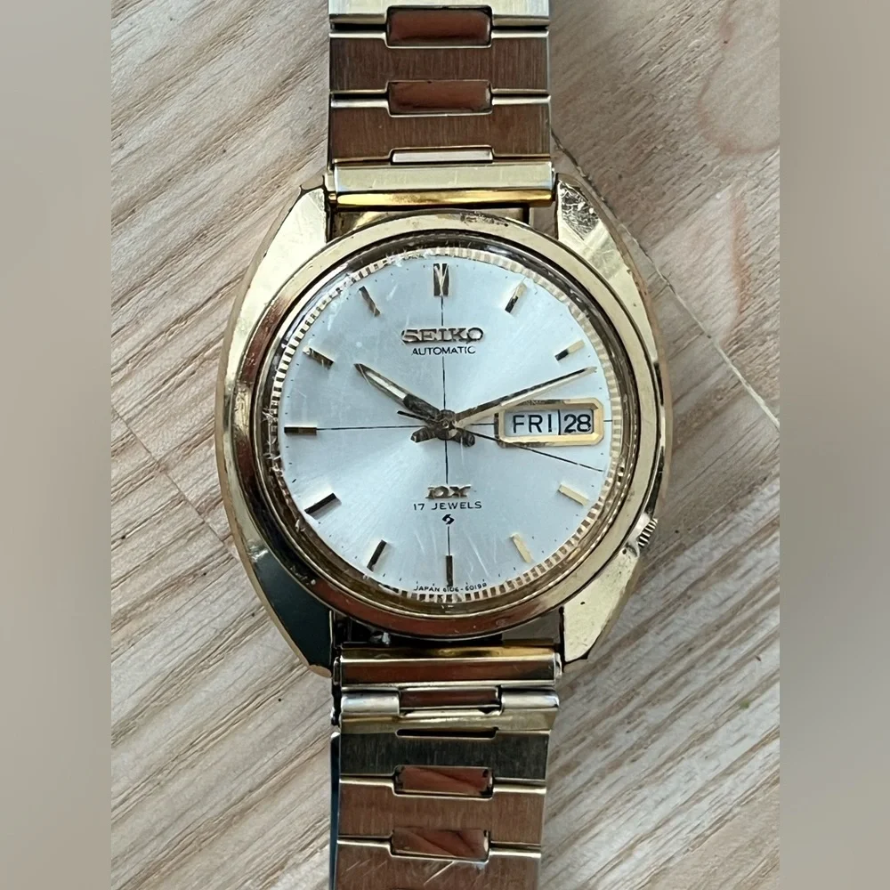 Seiko DX Automatic Rare Vintage Men’s Watch Gold Bracelet Case Silver Dial